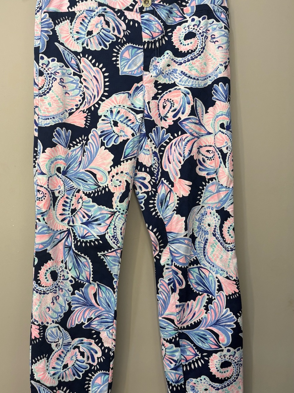 Lilly Pulitzer Navy Pants with Pink & Blue Floral Print